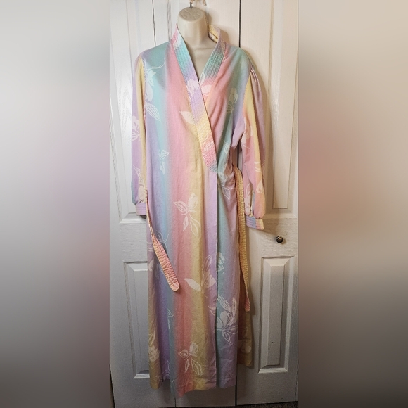 Evelyn Pearson vintage 1970s bathrobe robe pastel Hawaiian grandma medium - Picture 5 of 9